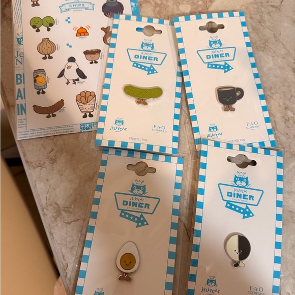 Jellycat Enamel Pin Set exclusive nyc with stickers London exclusive - Picture 2 of 2